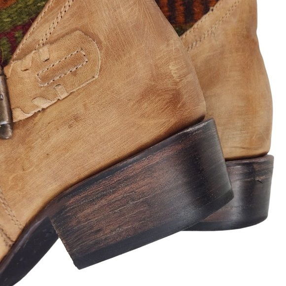 FREEBIRD BY STEVEN QUIXOTE TAN LEATHER WOOL BLANKET SOUTHWEST AZTEC BOOT QXOTE - Picture 11 of 15